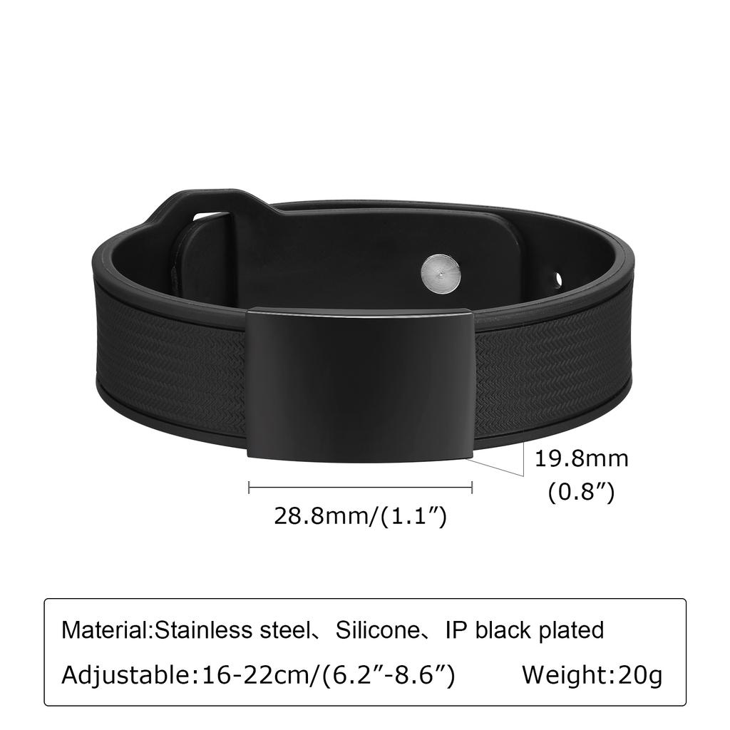 Braccialetti in Silicone con Immagine Incisa per Uomini Ragazzi, Parole Immagine Personalizzate Gratuite, Braccialetto Medico, Gioiello Personalizzabile Regolabile