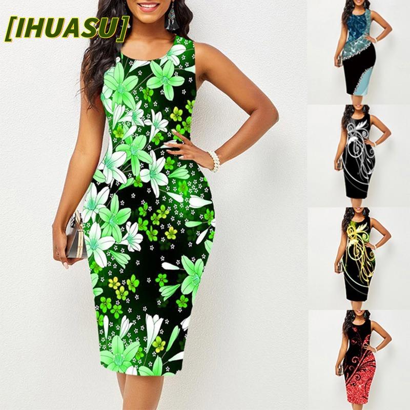 IHUASU Fashion Summer Spring Sleeveless O-Neck Casual Dresses