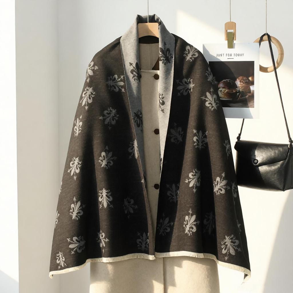 Double-Sided Women's Winter Ink Painting Snood: Imitation Cashmere Scarf for Air-Conditioned Rooms.