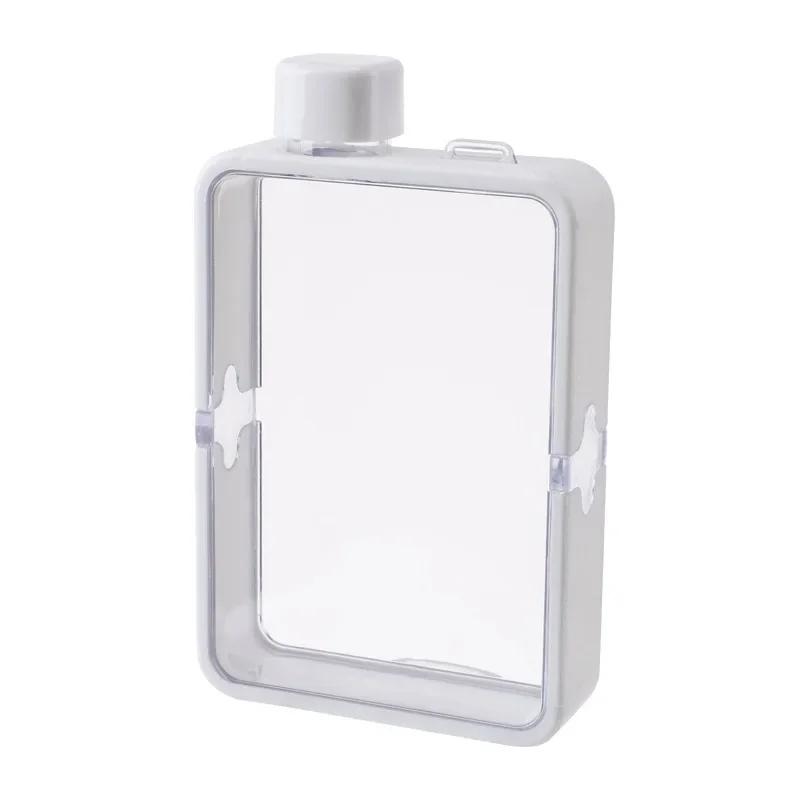 

Flat Square Water Cup 380ML Sports Water Bottle Portable Travel A5 Size Outdoor Fitness Transparent Kettle for Sports 380ML білий