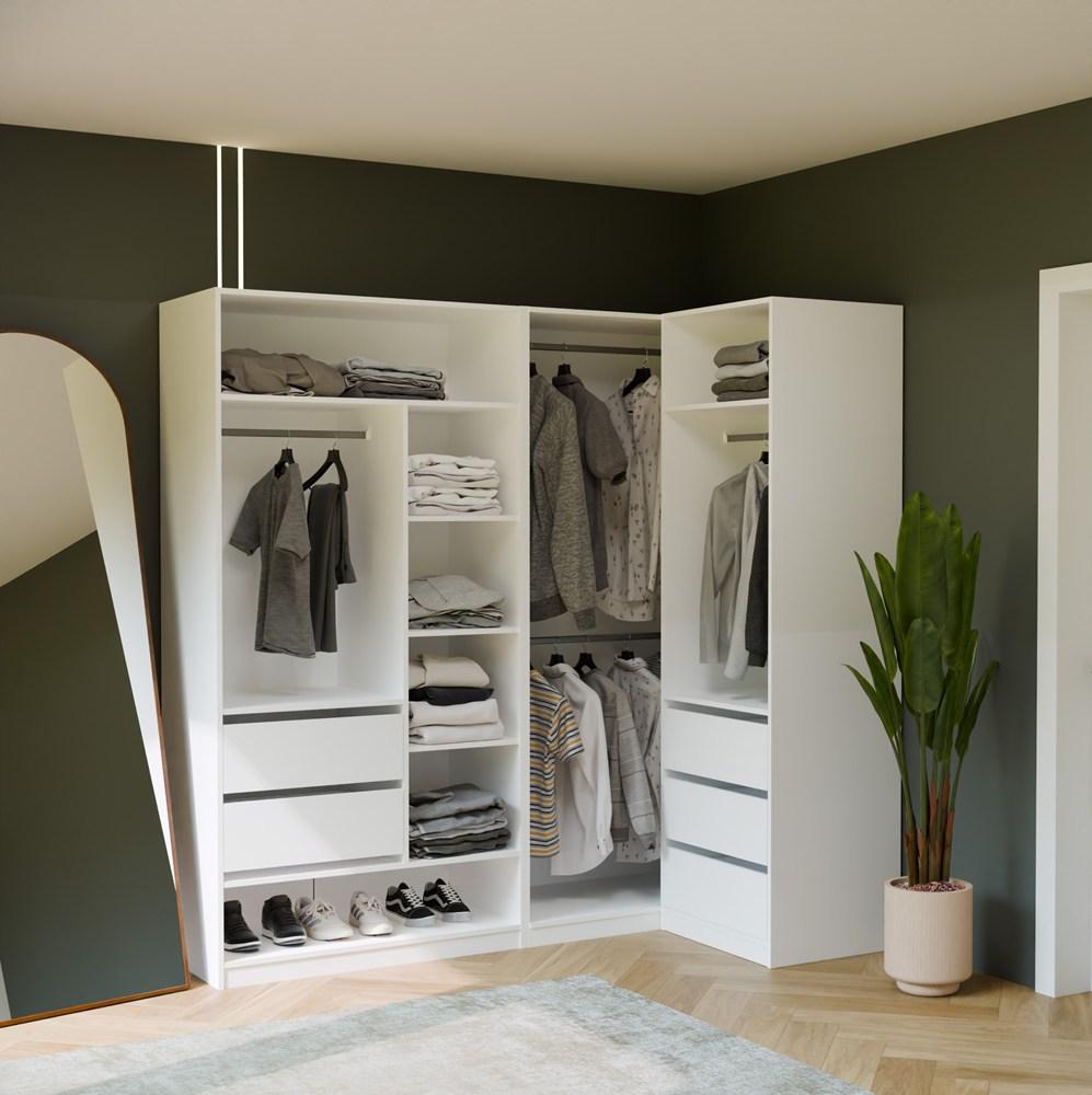 Modular Wardrobe Openo Set 260/200 White Drawers Rods Shelves Large For Bedroom