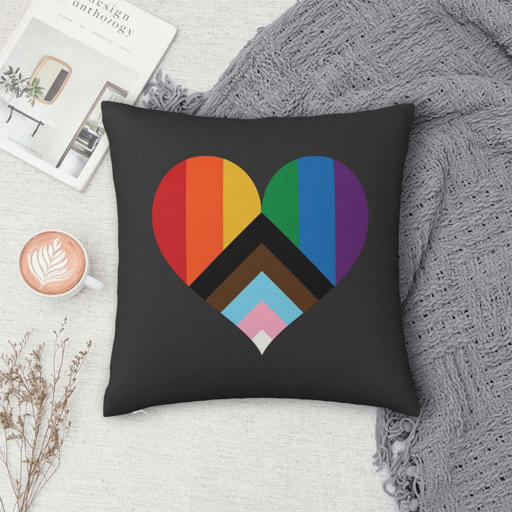 Gay Pride Rainbow Flag Heart Square Pillowcase Pillow Cover Cushion Throw Pillow for Home Bedroom Car
