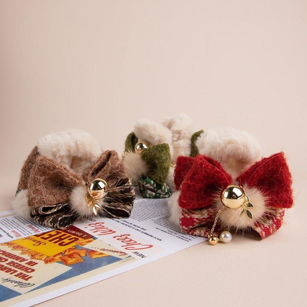 Bow Christmas Hair Claw Ball Christmas Shark Clip Cute Winter Plush Claw Clip  Girl