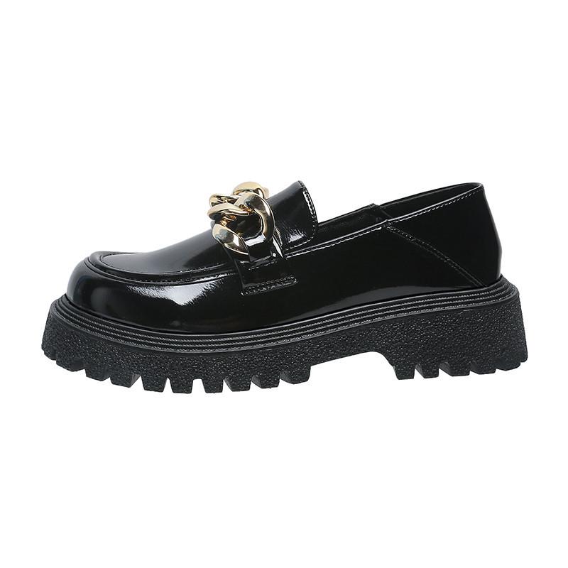 Small leather shoes new spring and summer British loafer muffin round head thick sole decorative buckle single shoes