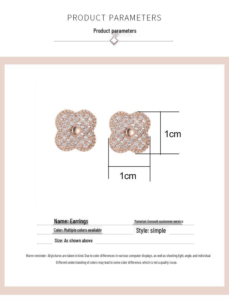 Micro Four-Leaf Clover Copper Needle Ear Studs with Rhinestones - Sweet, Girly Jewelry Niche Earrings In Stock