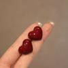 Ancona Wine Red Big Heart Stud Earrings for Women Unique Smooth Wedding New Year Zircon Christmas Girl Valentine's Day Gift