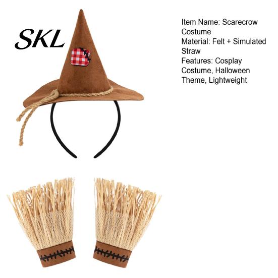 Scarecrow Elastic Headband Costume Set, with Pointed Hat And Straw Bracelets Combo Bracelets, Halloween Cosplay for Farm Party Accessories Brown