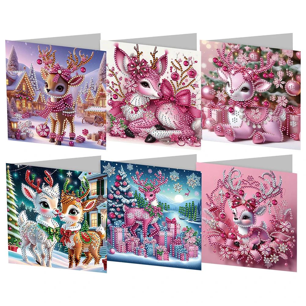 6Pcs/Set Diamond Painting Greeting Cards Christmas Cards 5D Diamond Embroidery Diamond Mosaic Set DIY Holiday Christmas Gifts