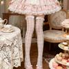 Women's Mesh Lace Long Stockings with Romantics Heart Detail And Ruffle Trim Bows Accent For Daily Wear Party Outfits
