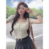 Summer French lace splicing V-neck short-sleeved T-shirt women's sexy pure desire style slim-fitting versatile top ins tide