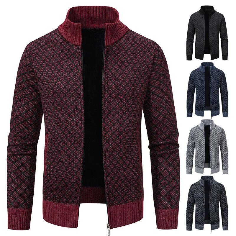Men's Casual High Collar Long Sleeve Knitted Top with Velvet Warmth for Autumn and Winter Fashion Multi Functional Jacket