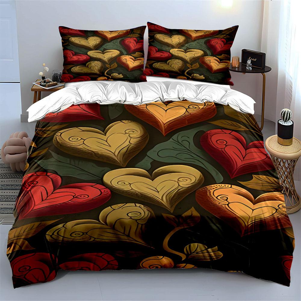 Golden-hearted floral symphony Bedding sets Duvet covers Pillowcases(1* Duvet Cover 2* Pillowcases without duvet insert)