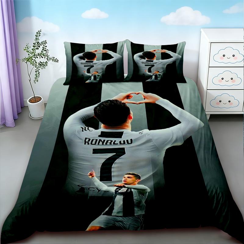Cristiano Ronaldo Duvet Cover Football Theme Bedding Set for Comfortable and Breathable Bedroom Decor Fan Best Gifts