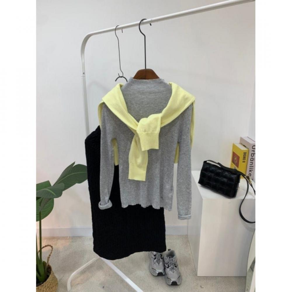 C S In The Room Naf Sheer Ribbed Pendant moCk neCk Long Sleeve Knit 4Color