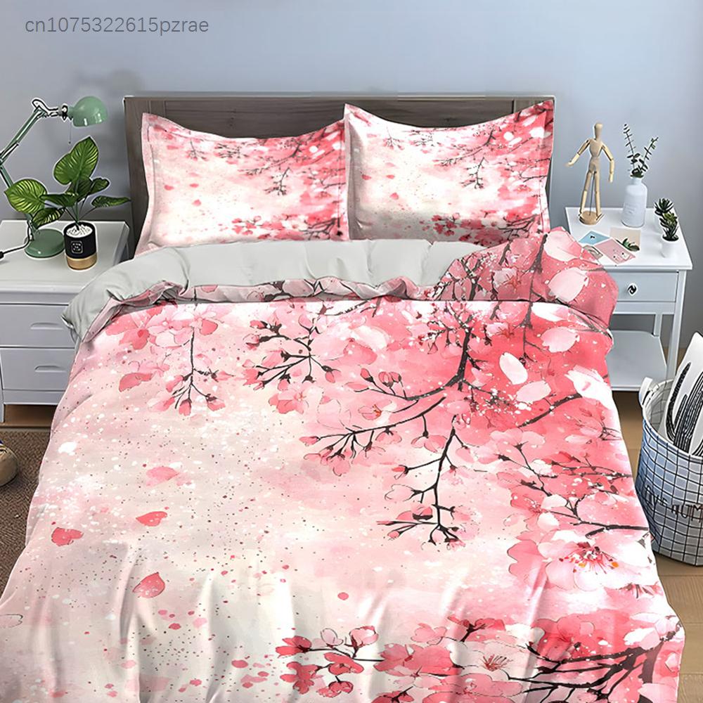 Cherry Blossom Three-Piece Set Multiple Sizes Kid's And Adults' Bedroom Exquisite 3PC Bedding Set, Gift
