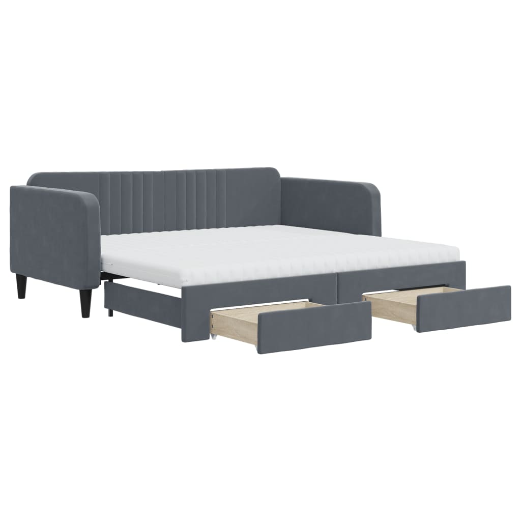 Extendable Daybed with Drawers Dark Grey 90x190 Cm Velvet