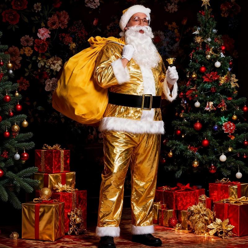 Golden Christmas Santa Costume Set Stage Performance Outfit Unisex 18-24Y