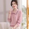Stylish Spring Knit Top with Gauze Sleeves for Middle-aged and Elderly Women