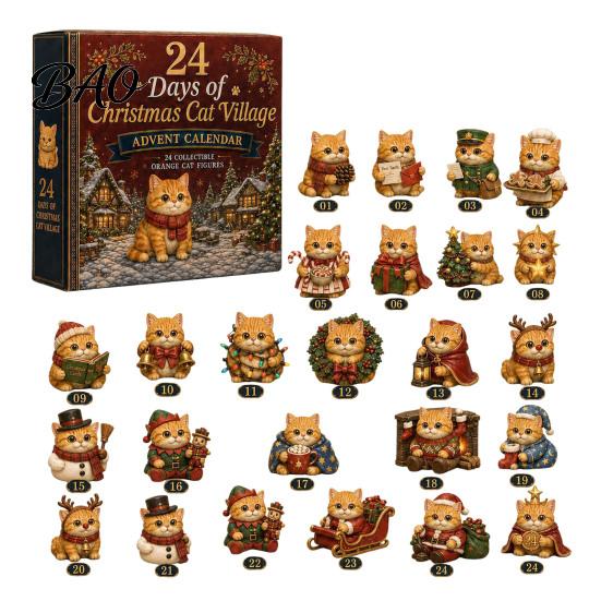 Cat Countdown Calendar Christmas Advent Calendar, 24 Day with Cute Ornaments, Festive Room Decor 2D Acrylic Kitty Holiday Decorations, Gift for Kids,