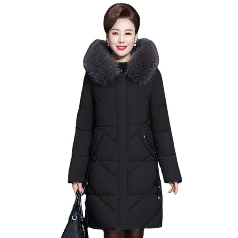 Mid-Length Down Cotton Jacket for Middle-Aged and Elderly Women