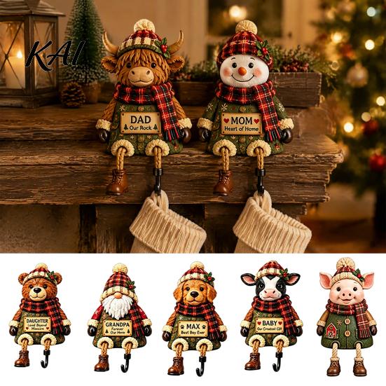 Organizer Hook Christmas Stocking Holder, Mantel Resin Sitting Leg Hook, Unique Hanger Festive Character Ornament for Holiday Home Fireplace