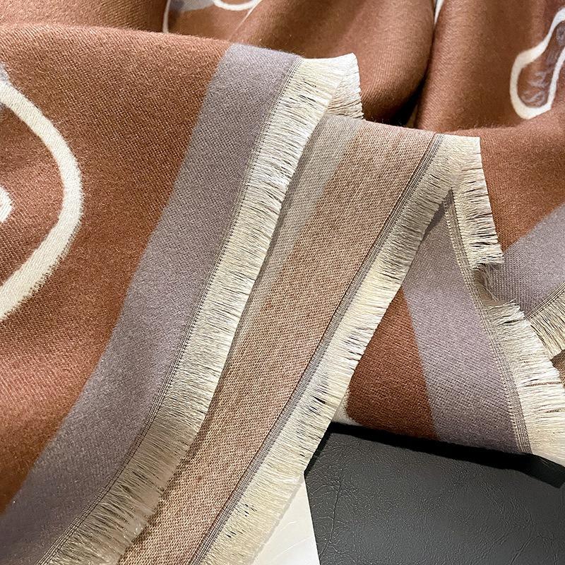 Autumn and winter imitation cashmere warm thickened scarf bear pattern frame short beard scarf shawl dual-purpose