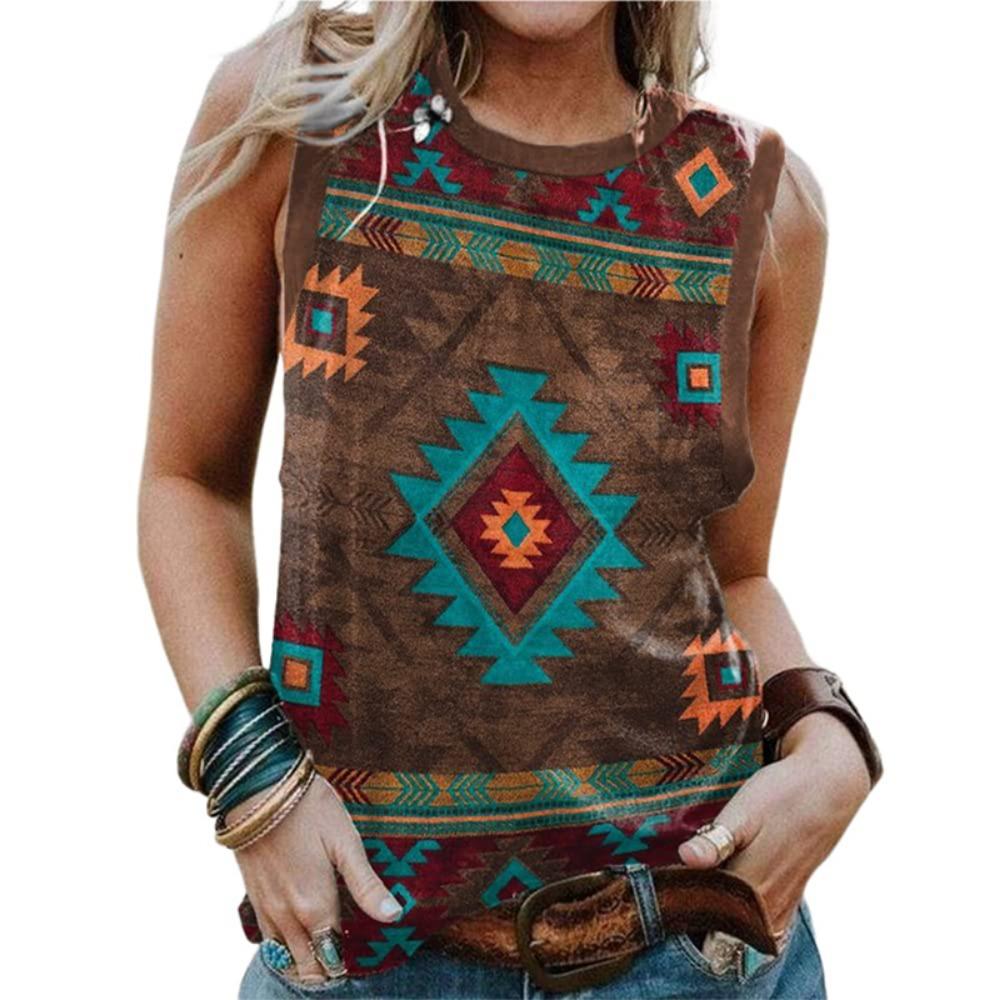Western Aztec 3D Print Tank Top Women Geometry Vintage Streetwear Y2k Tops Oversized Vest Off Shoulder Sleeveless Girls Camisole