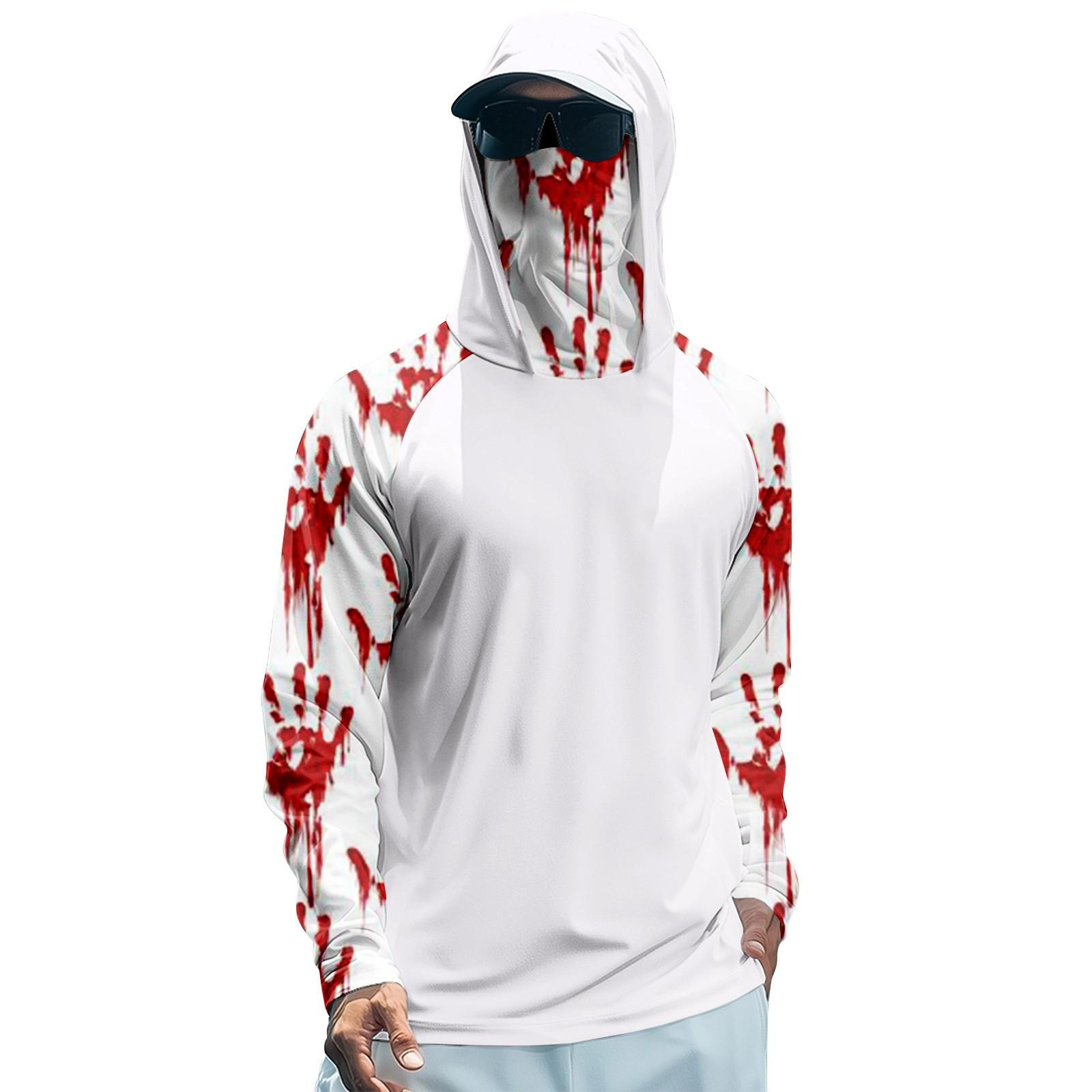 

Мужская худи реглан для рыбалки с принтами на Хэллоуин - UPF 50+ УФ защита, длинный рукав, солнцезащитная рубашка с сетчатым козырьком S