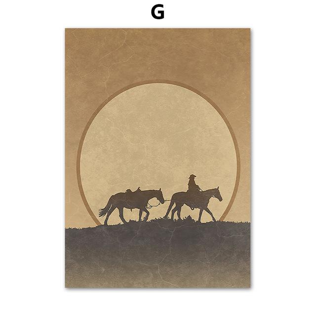 Desert Cowboy Canvas Painting Wall Decoration Sunset Bobcat Posters and Prints Interior Painting No Frame