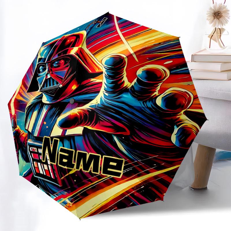 1pc Darth Vader, Lightsaber Custom Name Automatic Folding Umbrella - Compact 8-Rib Design, Durable Plastic & Iron, Daily Use 024