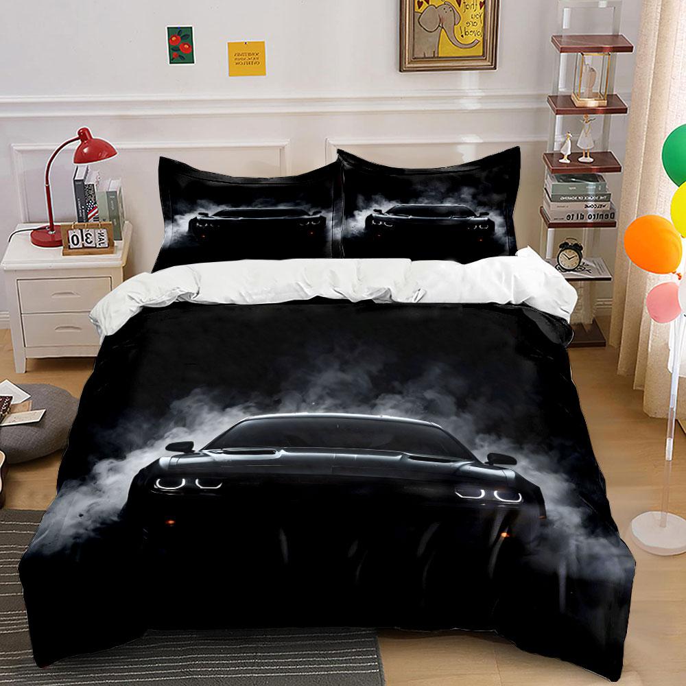 Black Sports Car With Smoky Background Print Soft Comfortable Duvet Cover Bedding Set Included 1*Duvet Cover 2*Pillowcases EU Twin 135X200cm&set