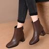 Soft leather thick heel short boots women's 2025 autumn and winter new velvet square head, medium heel soft sole retro temperament short leather bo