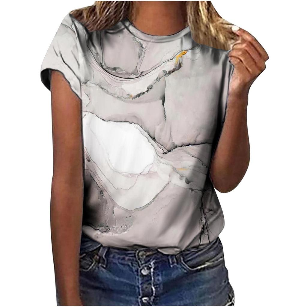 2026 New Summer Temperament Women's Sunrise Printed Women's T-shirt Round Neck Short Sleeve Street Casual Daily Basic Tops