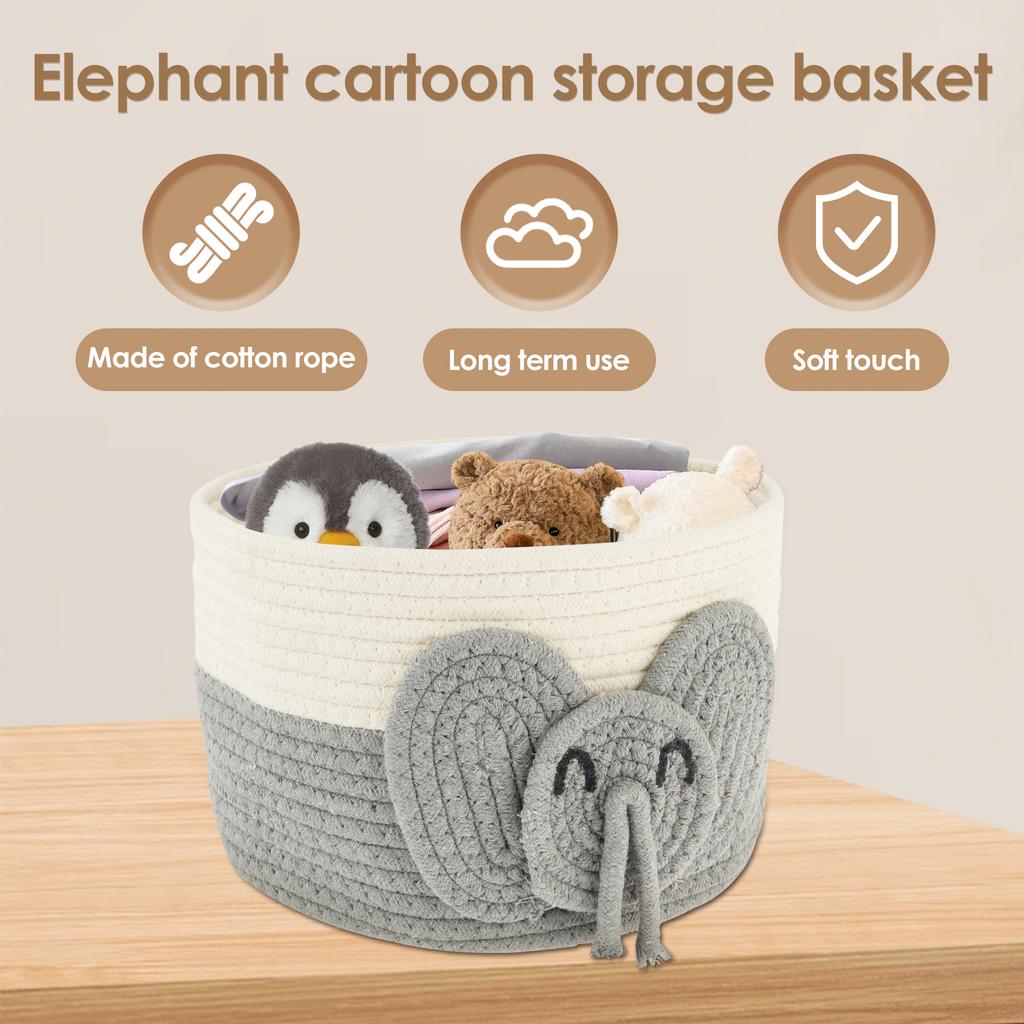 Elephants Cotton Rope Storage Basket Cute Baby Laundry Basket Versatile Safe Cotton Rope Toy Storage Basket for Home