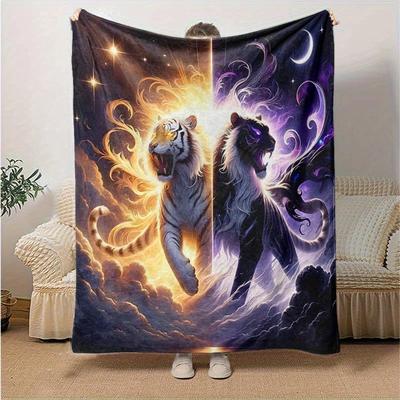 1pc Two Tigers Blanket, Soft Throw for Room Decor