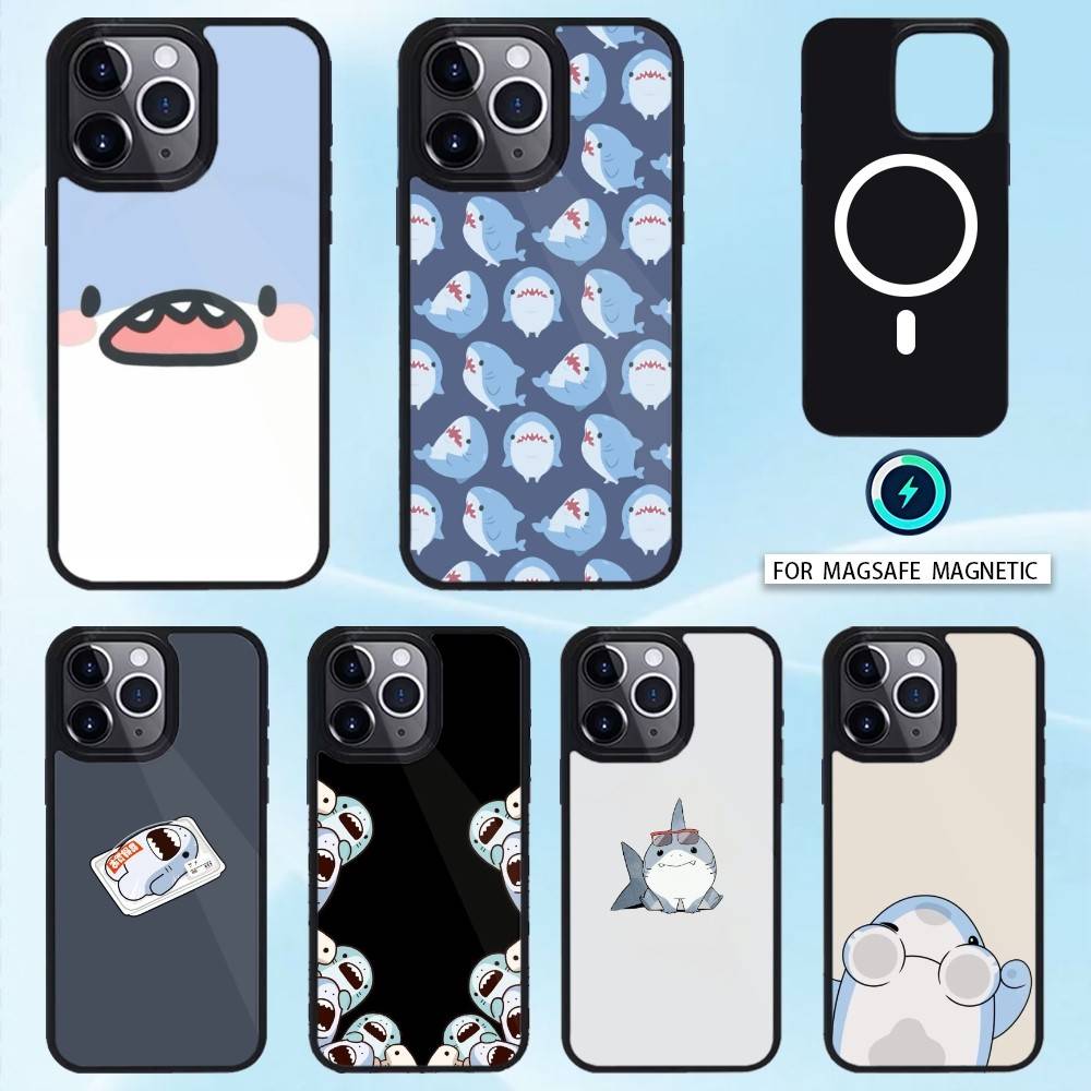 Cartoon Cute Shark Phone Case For iPhone 17,16,15,14,13,12,Pro,Max For Magsafe Magnetic Wireless Charging