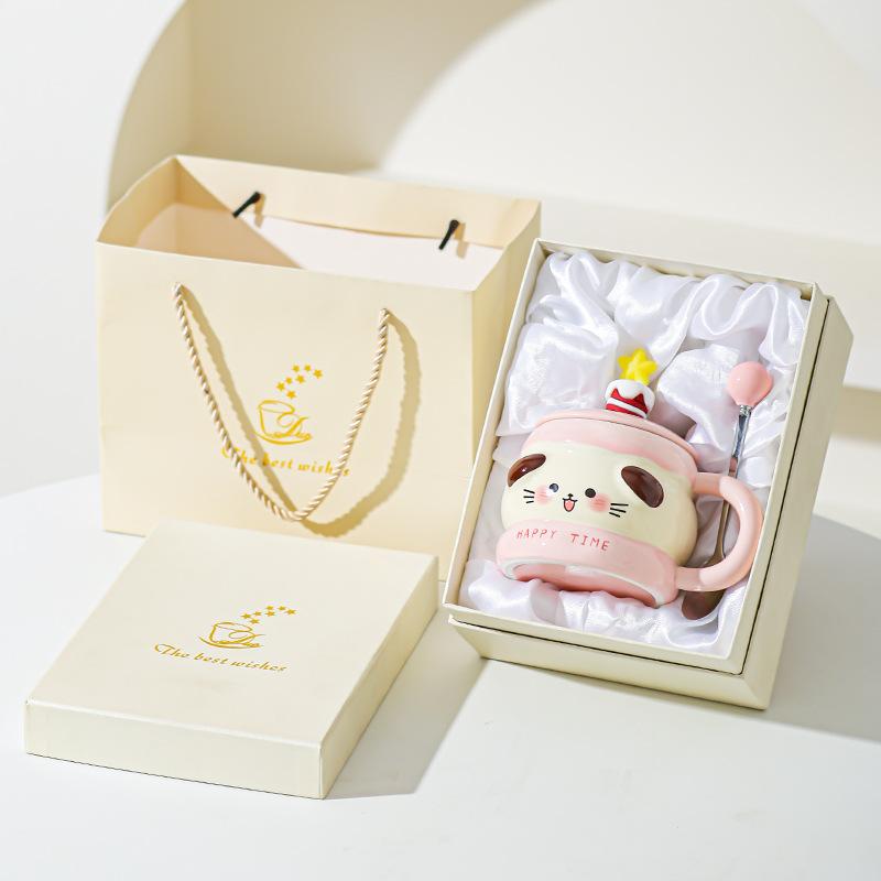 Cute Ceramic Water Cup Birthday Gift for Girls Super Cute and Beautiful Couple Mug with Lid Spoon Cup Souvenir