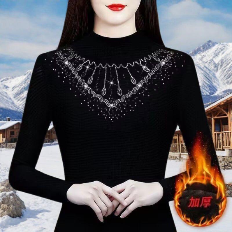 

New Autumn Winter Versatile Tops Fashionable Fashionable Inner Layer Plus Velvet Thickened L чёрный