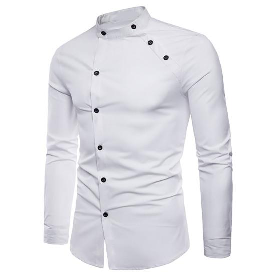 Chemise homme couleur unie simple boutonnage coupe slim double patte de boutonnage printemps t-shirt pour un usage quotidien
