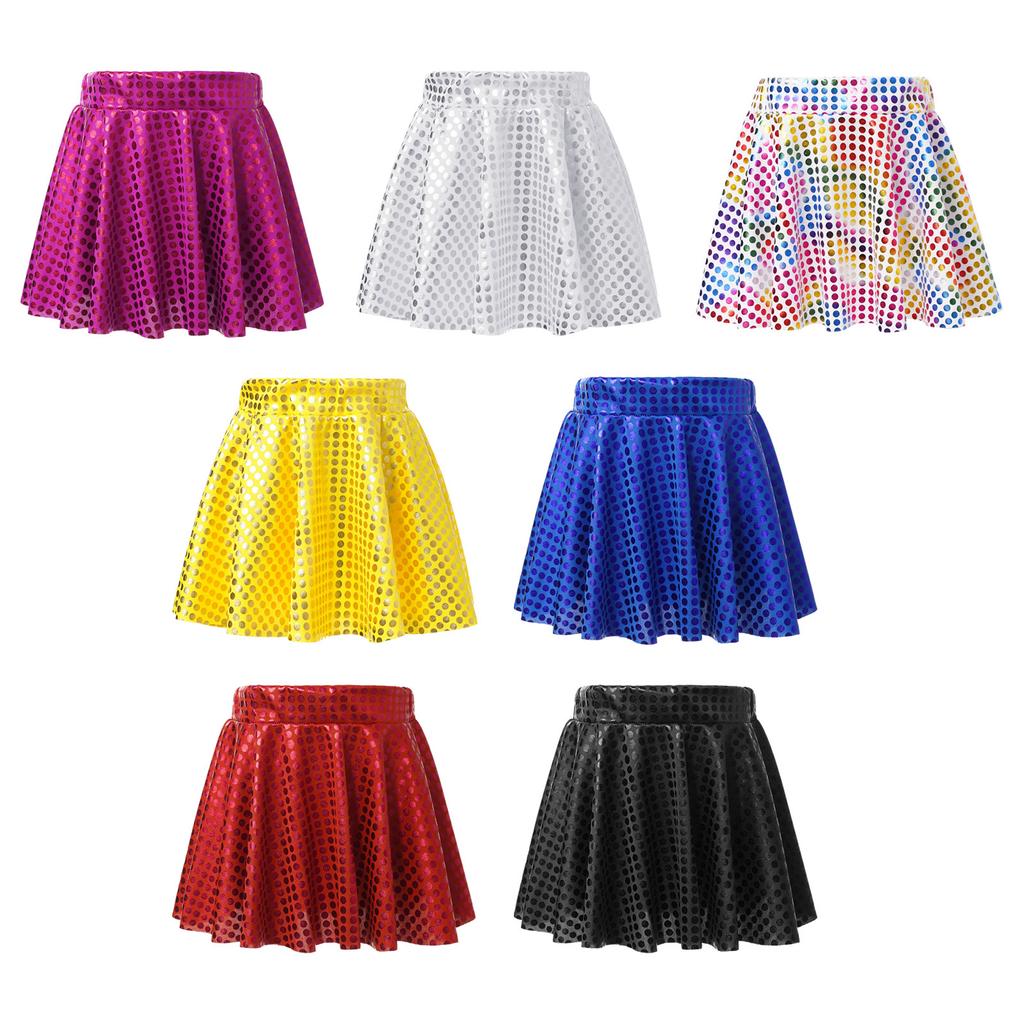 Falda de Baile para Fiestas de Niñas: Mini Falda de Baile Elástica con Puntos Brillantes para Patinaje y Actuaciones en Escenario