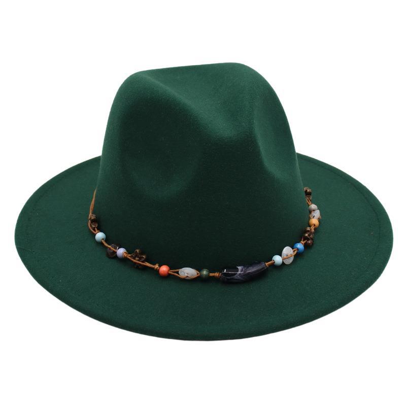 Wholesale New Bead Top Hat Literary Jazz Hat Men'S And Women'S Felt Hat Sunshade Woolen Hat British Tibetan Hat