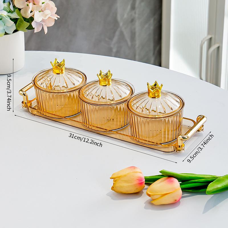 Round Fruit and Pastry Snack Plate with Lid - Compartmented Storage for Coffee Table
