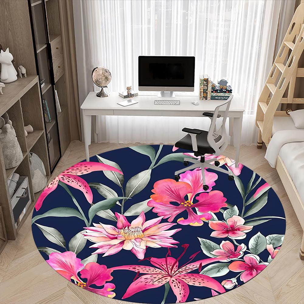 1pc Floral Pattern Chair Carpet for Office, Non-slip, Soft and Durable Office Rug for Interior Decoration, Perfect for Office Yy260313088