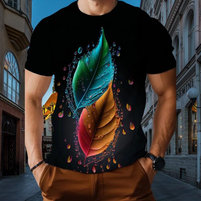 New Landscape Leaf 3d Printed Men's Short Sleeve T-shirt Loose Collar Large Street Size To Give Daily Casual Clothes