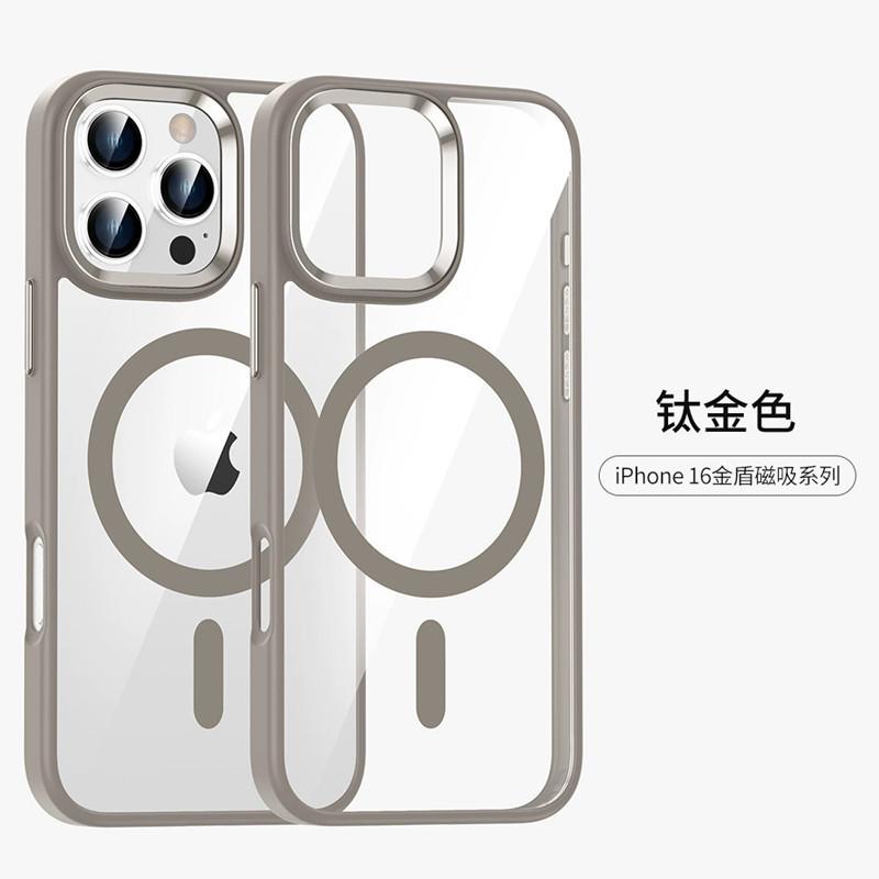 Applicable iPhone mobile phone case Gold shield Magnetic suction Apple 16 metal eagle eye transparent anti-drop protective cover