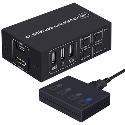 Kvm Switch Hdmi 4K Kvm Switch HDMI Switch 4 Ports 4 Ultra HD 4K 60Hz Sprinter USB Sharing Compatible with USB Hard Disk No Need for Power Supply with