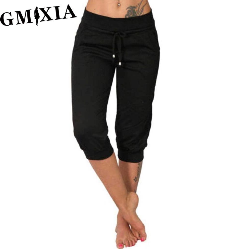 

GMXIA 10 цветных женских модных повседневных брюк с однотонным принтом и капри XXXL чёрный