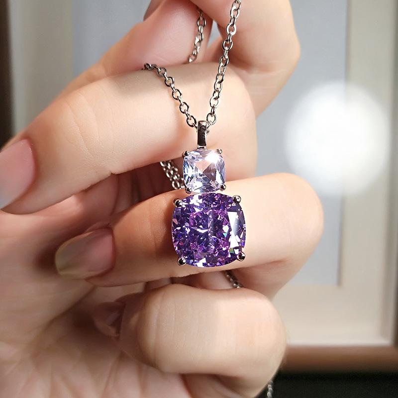 

Підвіска Квадрат з Фіолетового Каменю Огранки Крижана Квітка, Високоякісне Рожеве Діамантове Чотиристороннє Намисто з Діамантів Високого Вуглецю Супер Блиск, Жіноче