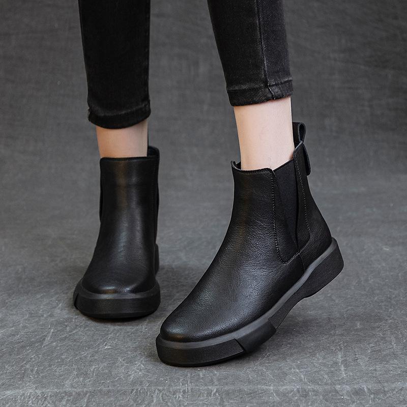 Martin Boots Women's New British Style Spring and Autumn Single Boots Chelsea Boots Flat Leather Short Boots Slim Boots