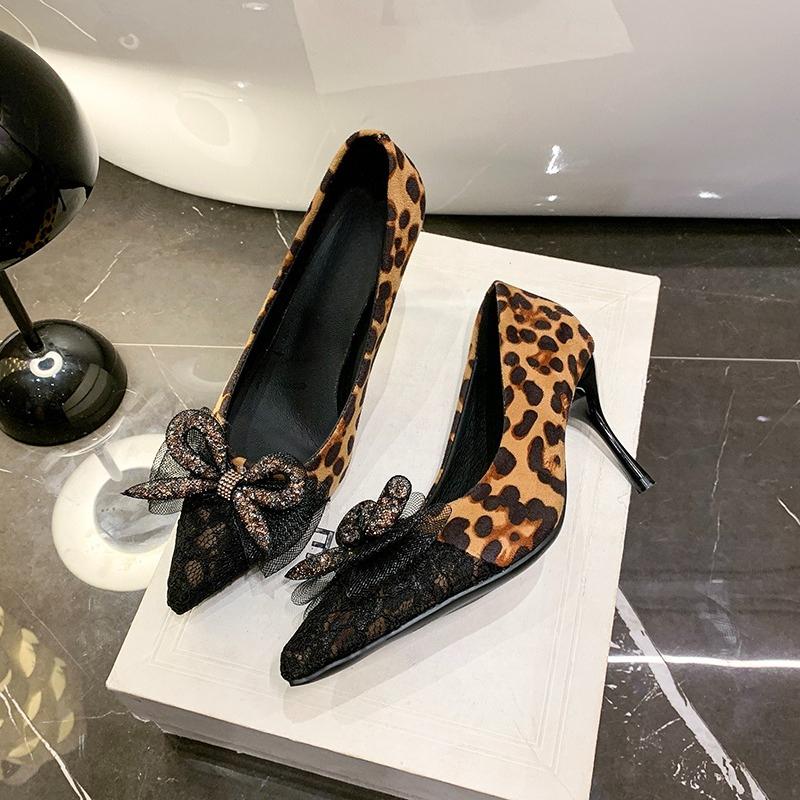 Fashion Woman Pumps Fashion Pointed Toe High Heeled Sandals Luxury Rhinestone Bow Slingbacks High Heels Women Leopard Print Dress Pumps